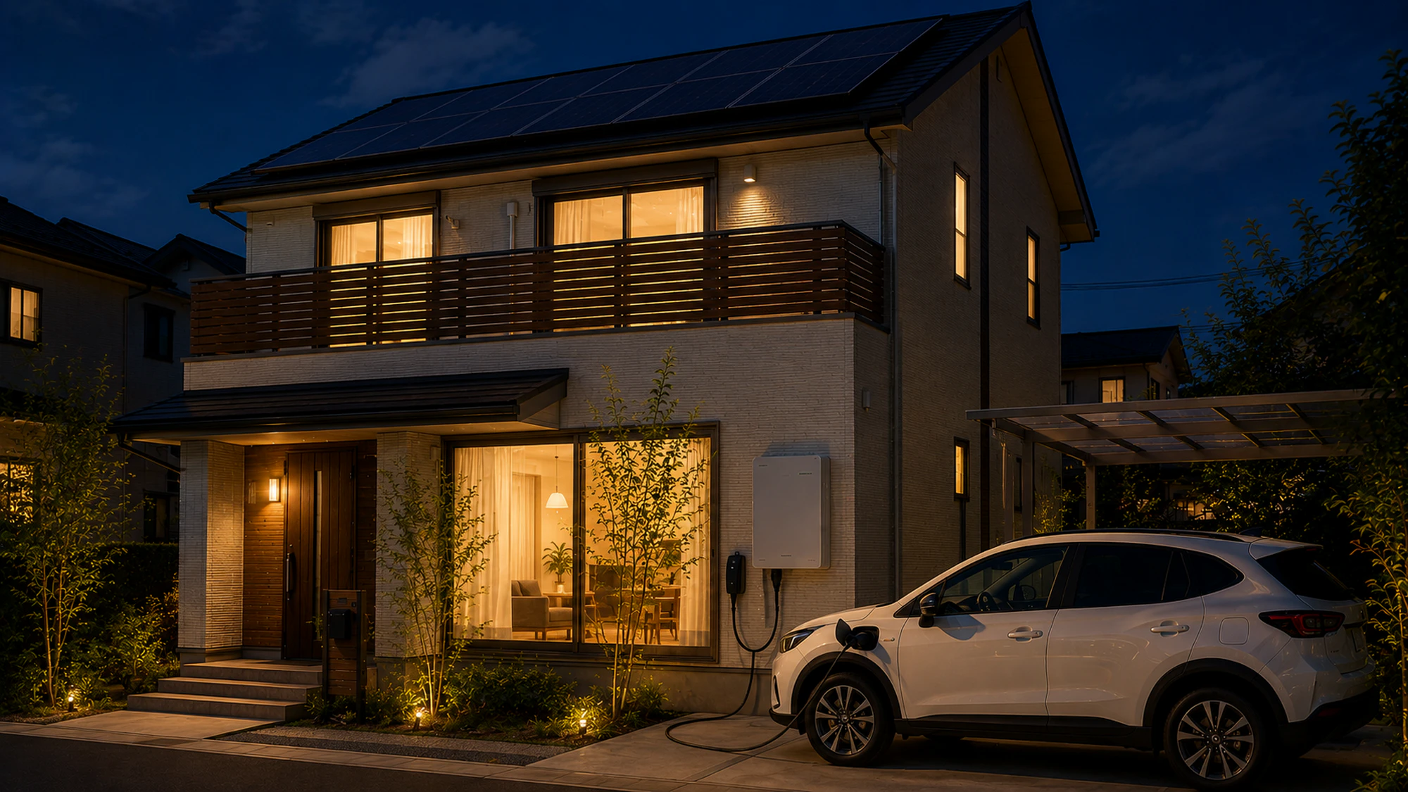 EVを家庭用の大きな蓄電池として使うV2Hのイメージ