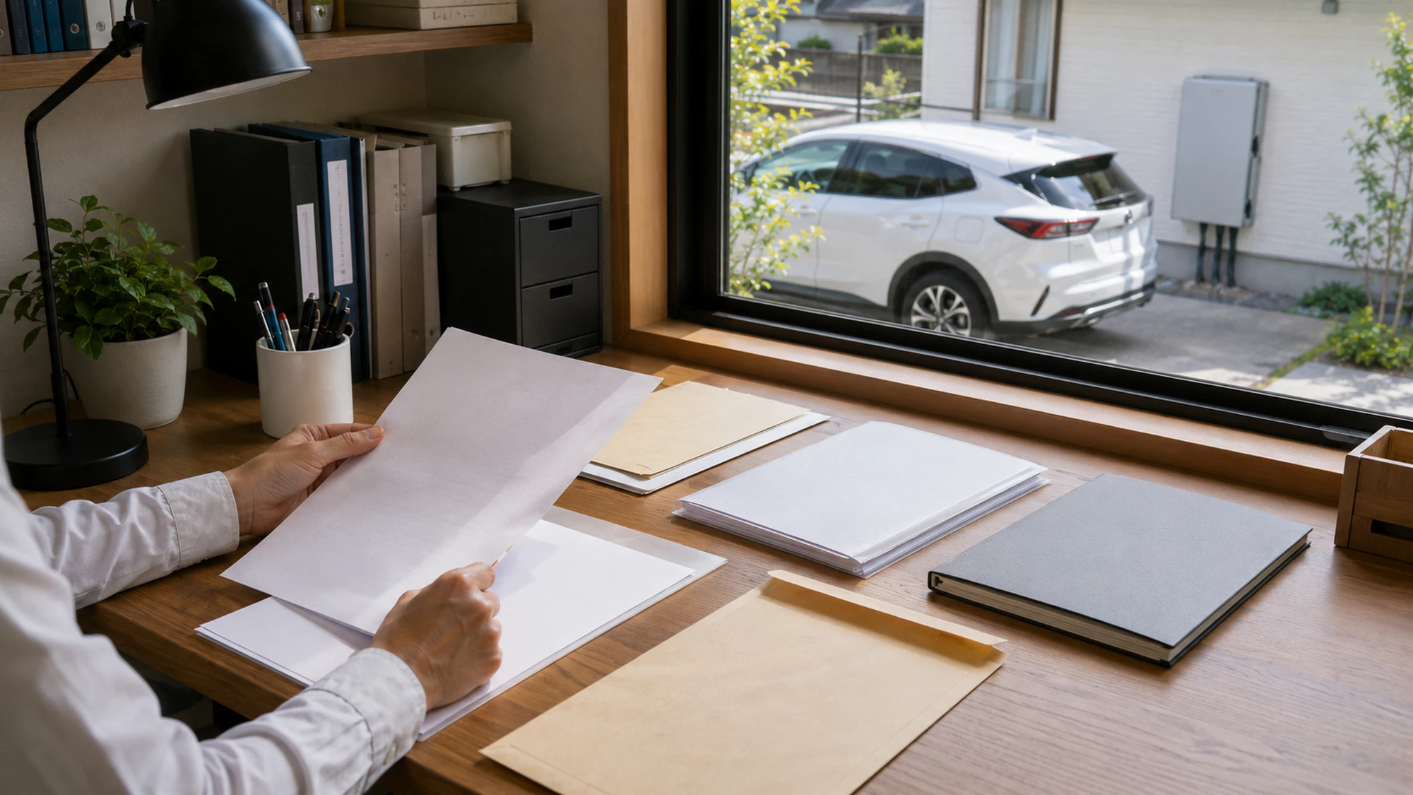 EV・V2Hの補助金申請と支払い時期を整理する自宅の机