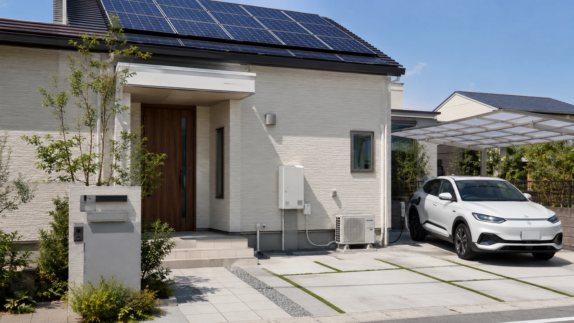 太陽光発電のある戸建てでV2H設置条件を確認する外観