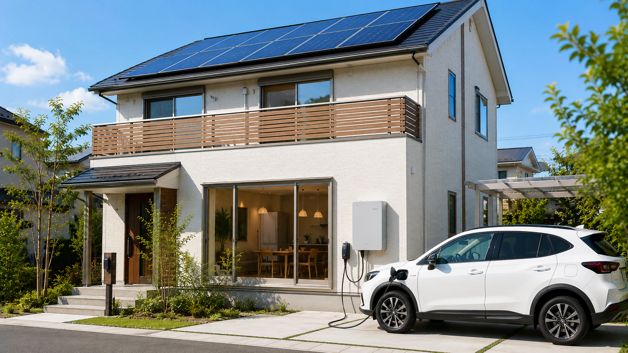 太陽光発電の電気をEVとV2Hで自家消費する住宅