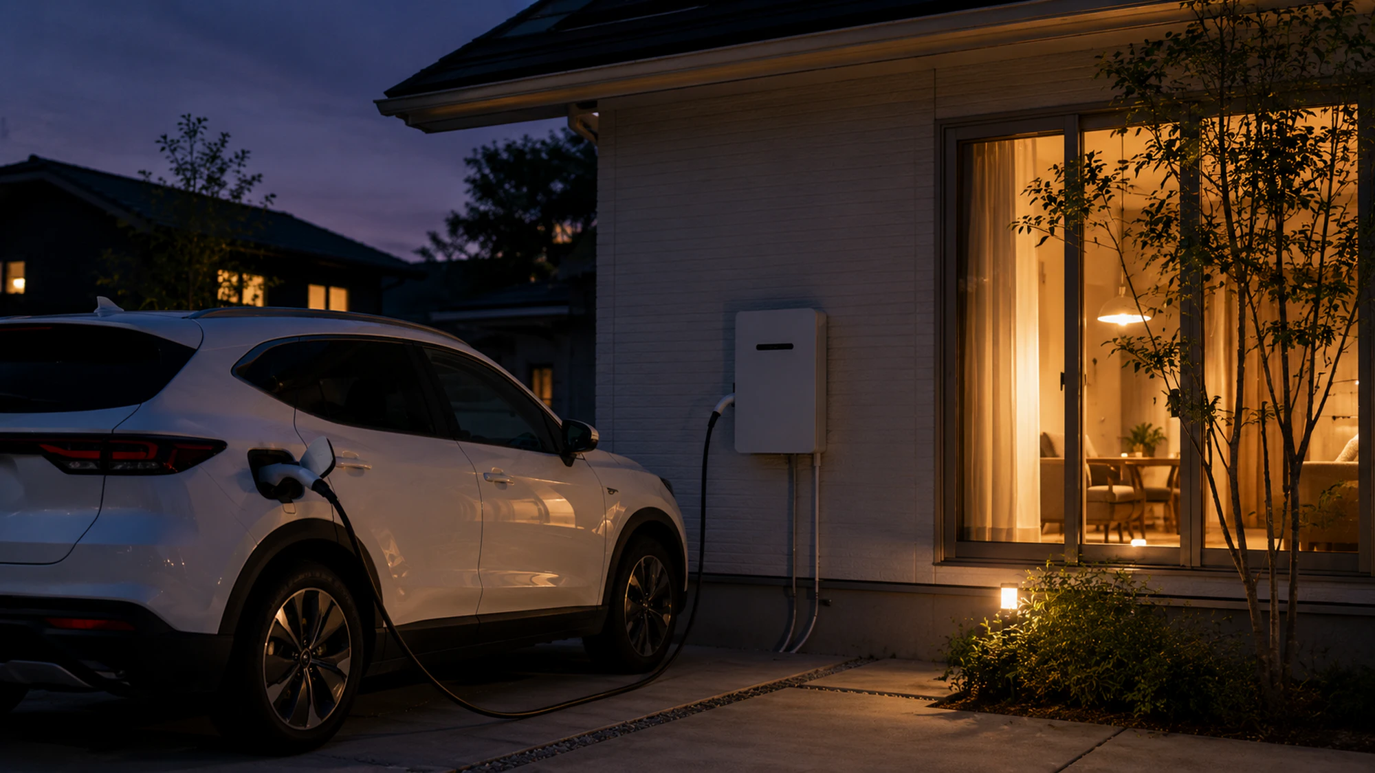 停電時を想定して電動SUVから給電する住宅