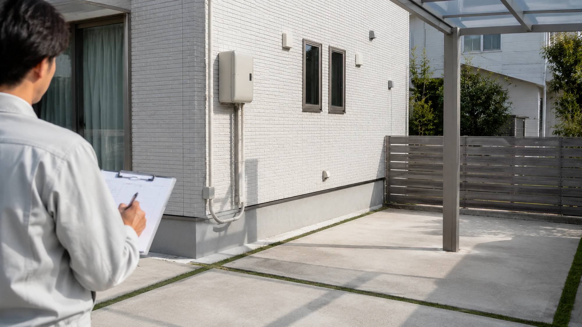 EV納車前とV2H工事前の駐車スペースと外壁