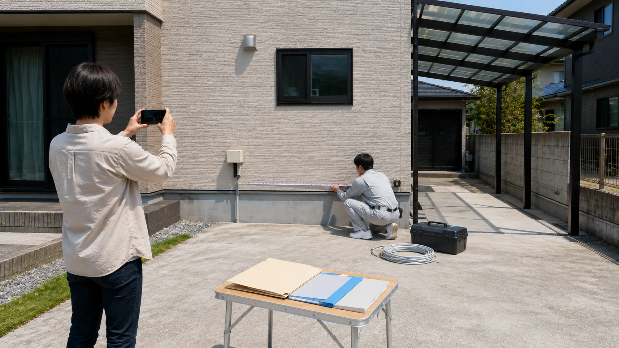 V2H工事前に設置場所と必要書類を確認する戸建ての駐車場