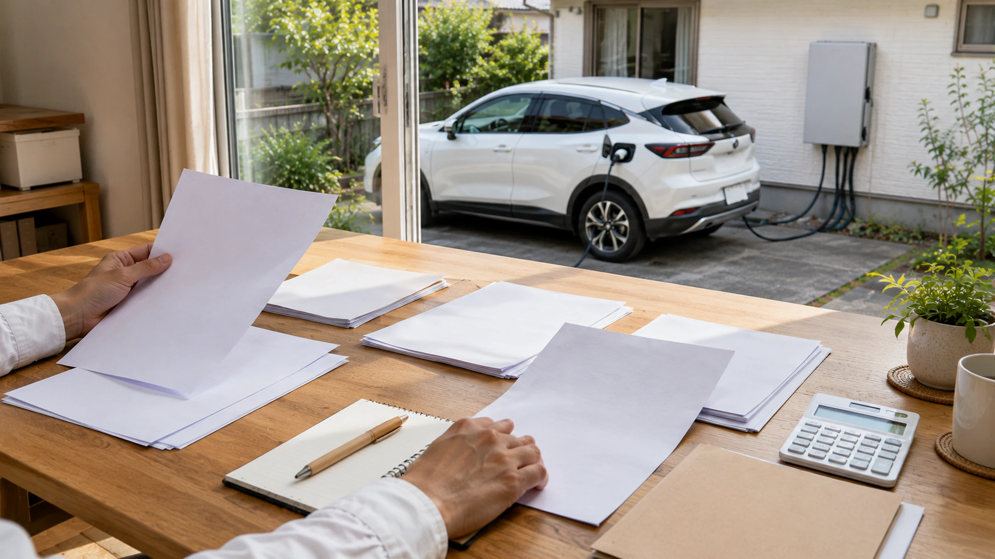 EV・V2H導入後に追加費用と電気代の記録を比較する様子