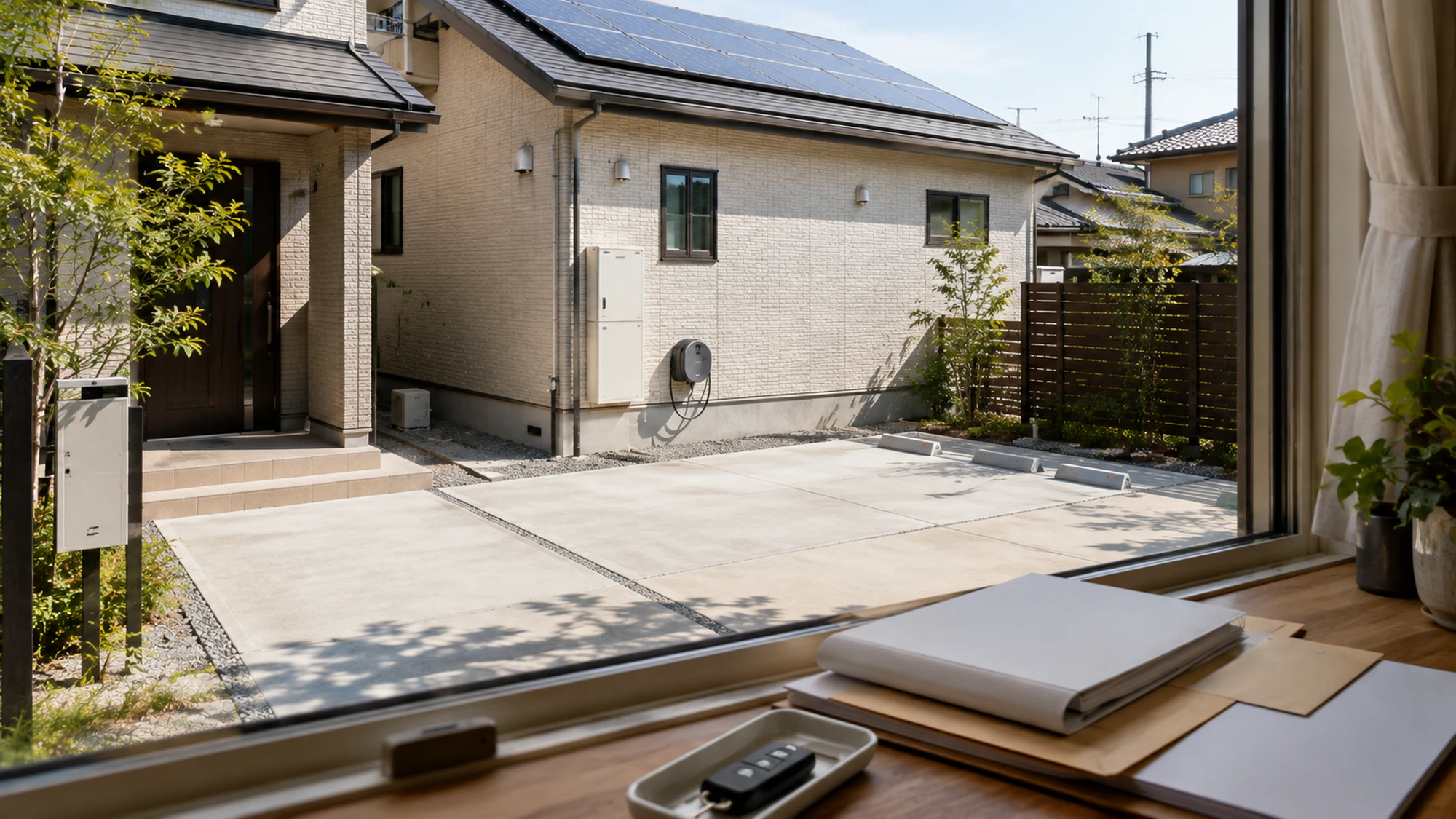 EV納車前に書類とV2H設置予定場所を確認する戸建て住宅