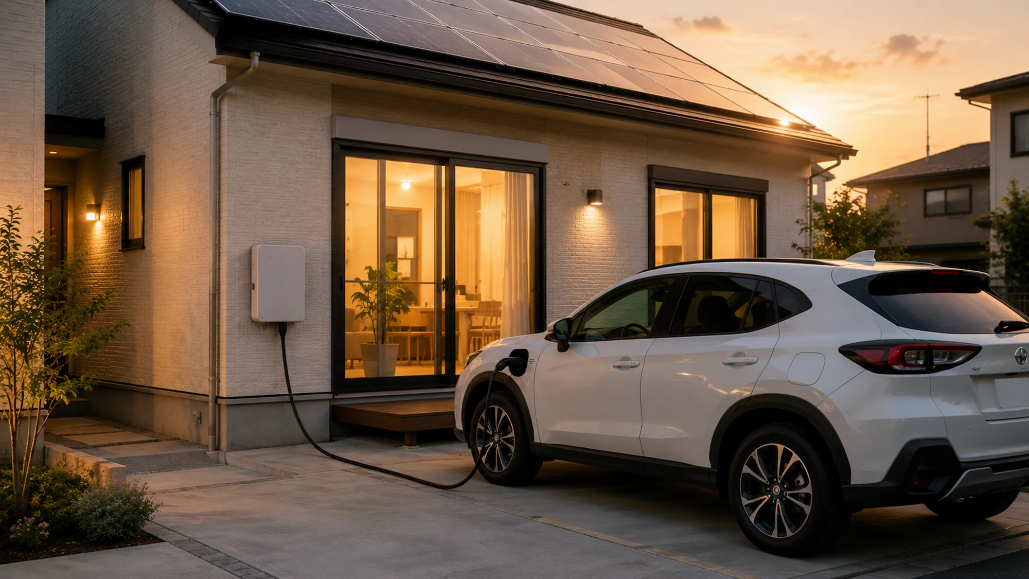 昼の太陽光充電と夜の住宅給電を想定したEVとV2H